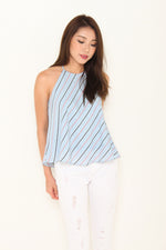 Load image into Gallery viewer, Isa Stripe Cut In Flare Top in Light Blue
