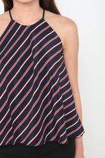 Load image into Gallery viewer, Isa Stripe Cut In Flare Top in Navy Blue
