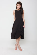 Load image into Gallery viewer, Naomi Pleat Ruffle Skater Dress in Black
