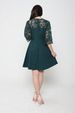 Load image into Gallery viewer, Everlyn Flare Belle Sleeve Lace Dress in Forest Green
