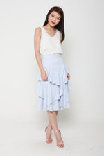 Load image into Gallery viewer, Emily Stripe Layer Ruffle Skirt in Blue / White
