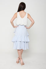 Load image into Gallery viewer, Emily Stripe Layer Ruffle Skirt in Blue / White
