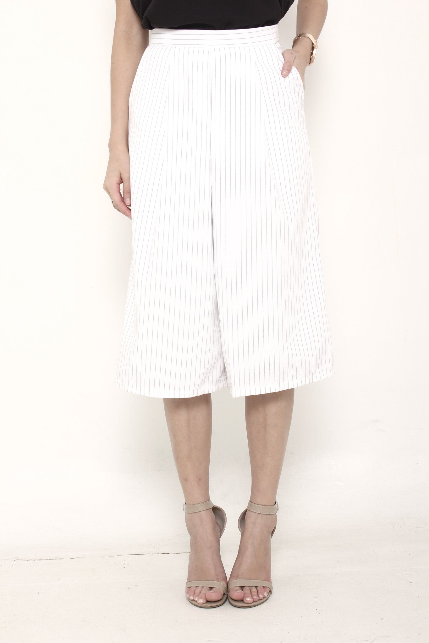 Trina Pin Stripe Box Culottes in White