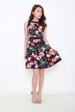 Load image into Gallery viewer, Peonies Print Contrast Dress in Navy
