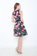 Load image into Gallery viewer, Peonies Print Contrast Dress in Navy
