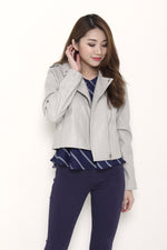 Load image into Gallery viewer, Mel Leather Biker Jacket in Grey
