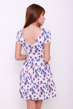 Load image into Gallery viewer, Wilma Floral Skater Dress in Peach/Blue
