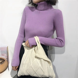 Knitted Ribbed Turtleneck Pullover