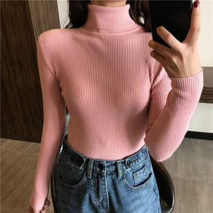Knitted Ribbed Turtleneck Pullover