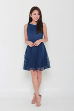 Load image into Gallery viewer, Laura Crochet Skater Dress in Navy Blue
