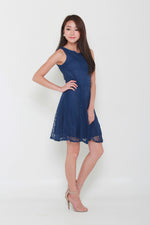 Load image into Gallery viewer, Laura Crochet Skater Dress in Navy Blue
