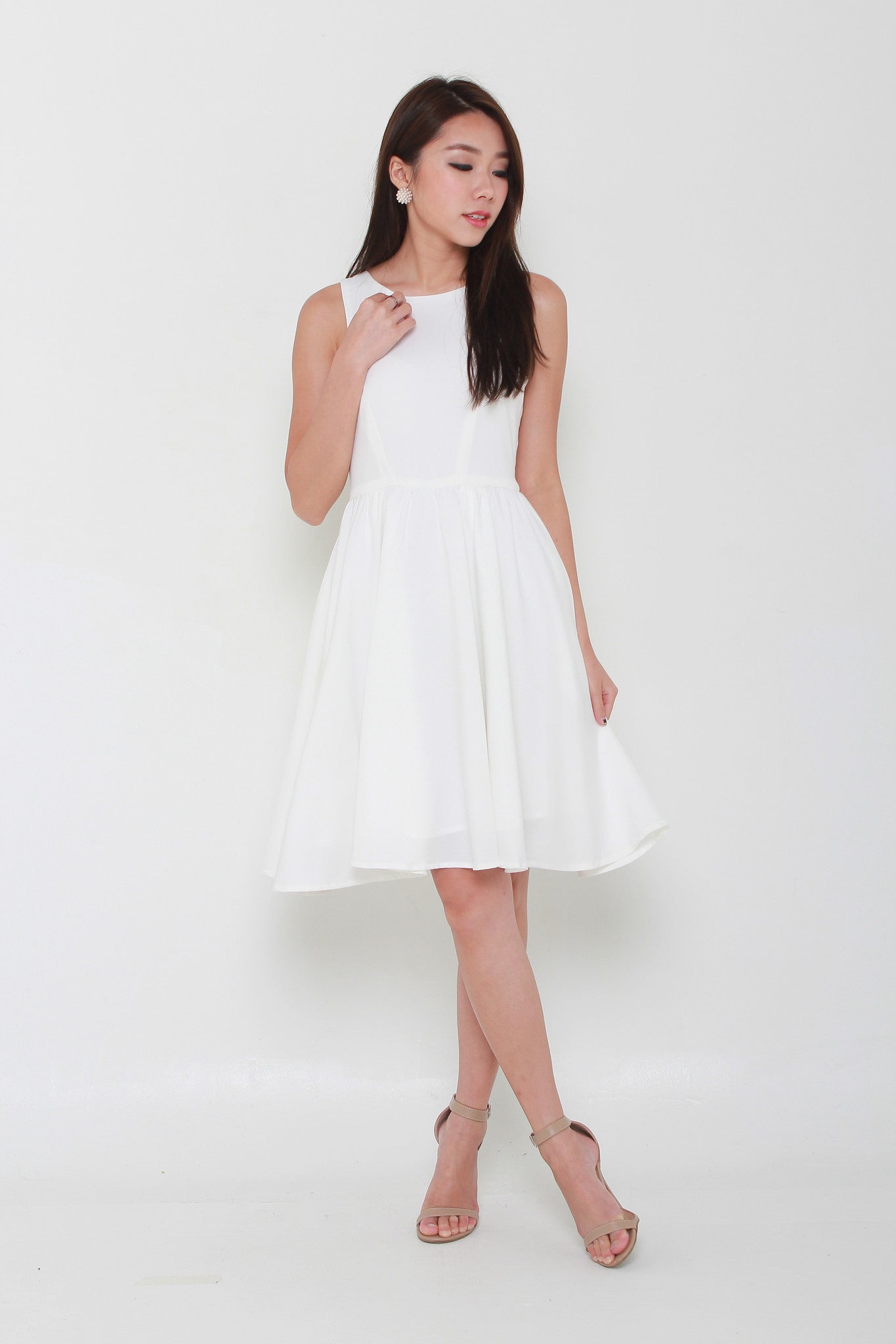 Kacey Cut In Midi Dress in White