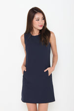 Load image into Gallery viewer, Maris Stripe Emboss Pocket Shift Dress in Blue
