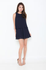 Load image into Gallery viewer, Cami Pleat Crop Romper in Navy Blue
