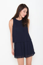 Load image into Gallery viewer, Cami Pleat Crop Romper in Navy Blue
