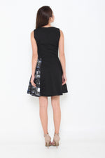 Load image into Gallery viewer, Bernice Graffiti-Side Pleat Dress in Black
