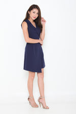 Load image into Gallery viewer, Kiki Overlap Trench Dress in Navy Blue
