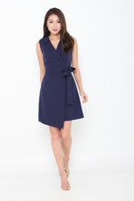 Load image into Gallery viewer, Kiki Overlap Trench Dress in Navy Blue
