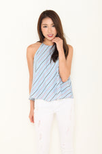 Load image into Gallery viewer, Isa Stripe Cut In Flare Top in Light Blue
