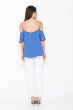 Load image into Gallery viewer, Lolita Ruffle Cold Shoulder Top in Blue
