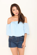 Load image into Gallery viewer, France Stripe Off Shoulder Top in Blue
