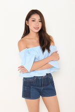 Load image into Gallery viewer, France Stripe Off Shoulder Top in Blue

