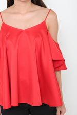 Load image into Gallery viewer, Lolita Ruffle Cold Shoulder Top in Red

