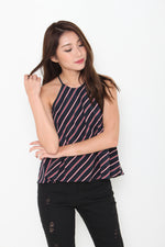 Load image into Gallery viewer, Isa Stripe Cut In Flare Top in Navy Blue
