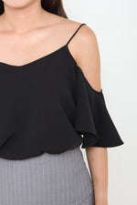 Load image into Gallery viewer, Lolita Ruffle Cold Shoulder Top in Black
