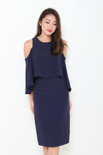 Load image into Gallery viewer, Lavender Cold Shoulder Crop Dress in Navy Blue
