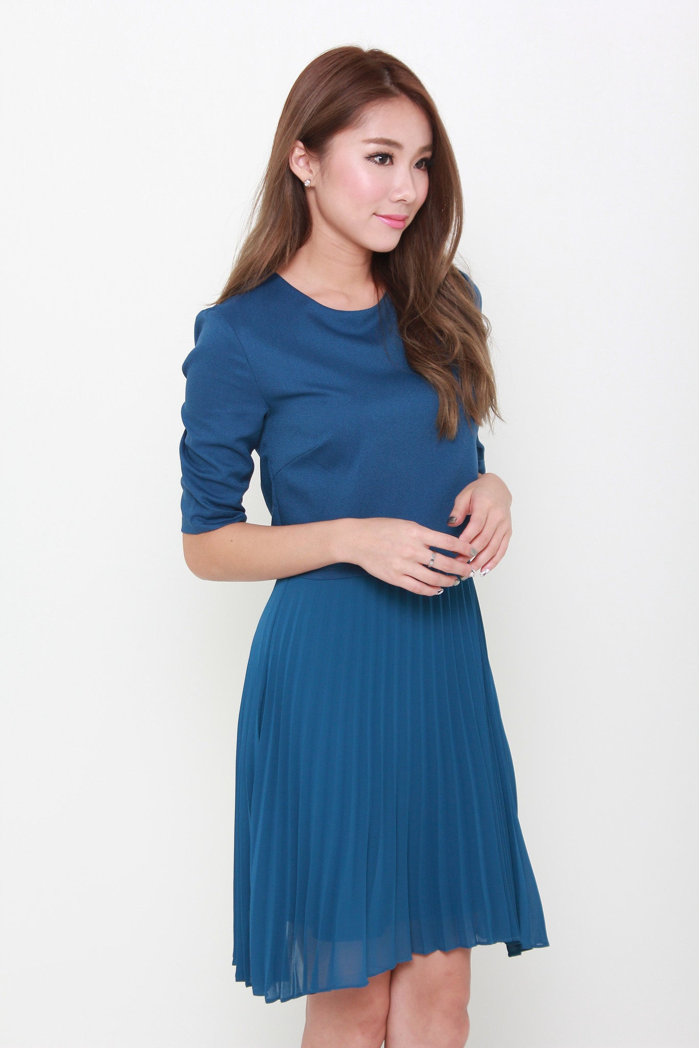 Zoey Crop Pleat Dress in Blue