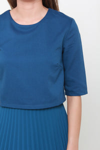 Zoey Crop Pleat Dress in Blue