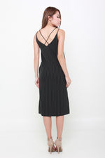 Load image into Gallery viewer, Suzy Pin Stripe Cross Back Dress in Black
