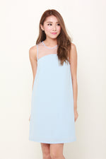 Load image into Gallery viewer, Amie Mesh Insert Shift Dress in Blue
