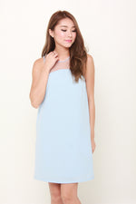 Load image into Gallery viewer, Amie Mesh Insert Shift Dress in Blue
