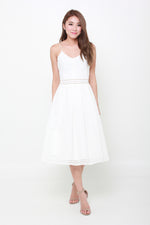 Load image into Gallery viewer, Alexa Grid Organza Spaghetti Skater Dress in White
