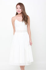 Load image into Gallery viewer, Alexa Grid Organza Spaghetti Skater Dress in White

