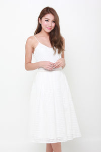 Alexa Grid Organza Spaghetti Skater Dress in White