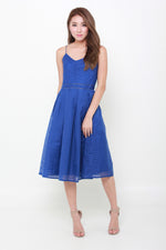 Load image into Gallery viewer, Alexa Grid Organza Spaghetti Skater Dress in Cobalt Blue
