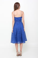 Load image into Gallery viewer, Alexa Grid Organza Spaghetti Skater Dress in Cobalt Blue
