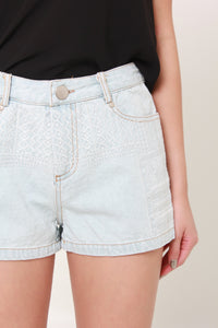 Tae Embroidery Shorts in Light Denim Blue