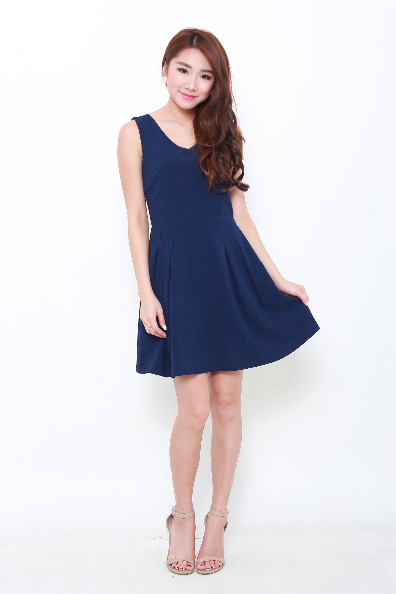 Milena Textured Back Cut Out Dress in Blue