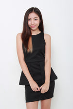 Load image into Gallery viewer, Fairle Peplum Dress in Black
