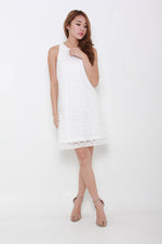 Load image into Gallery viewer, Rachelle Scallop Lace Shift Dress in White
