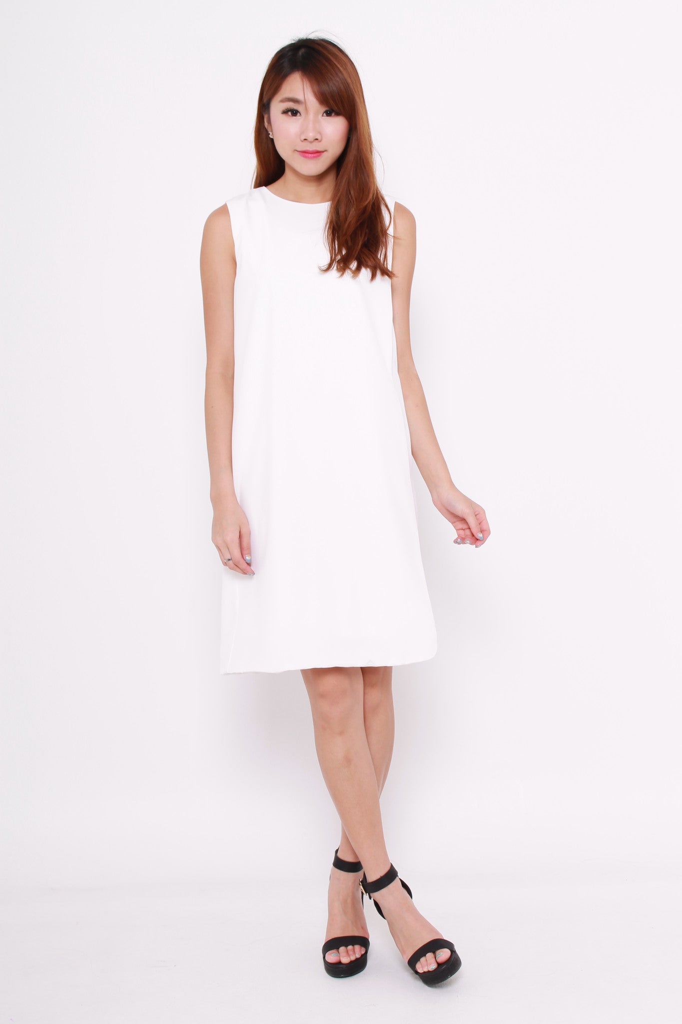 Celeste Layer Curve Hem Dress in White
