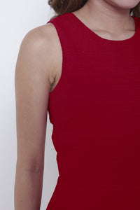 Valentina Emboss Back Cut Out Dress in Red
