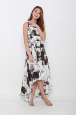 Load image into Gallery viewer, Teri Mono Abstract Train Dress in Black
