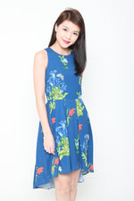 Load image into Gallery viewer, Andrea Floral Dip Hem Dress in Blue

