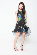 Load image into Gallery viewer, Andrea Floral Dip Hem Dress in Black
