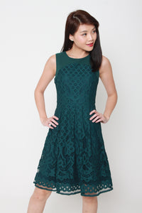 Luna Panel Lace Dress in Forest Green